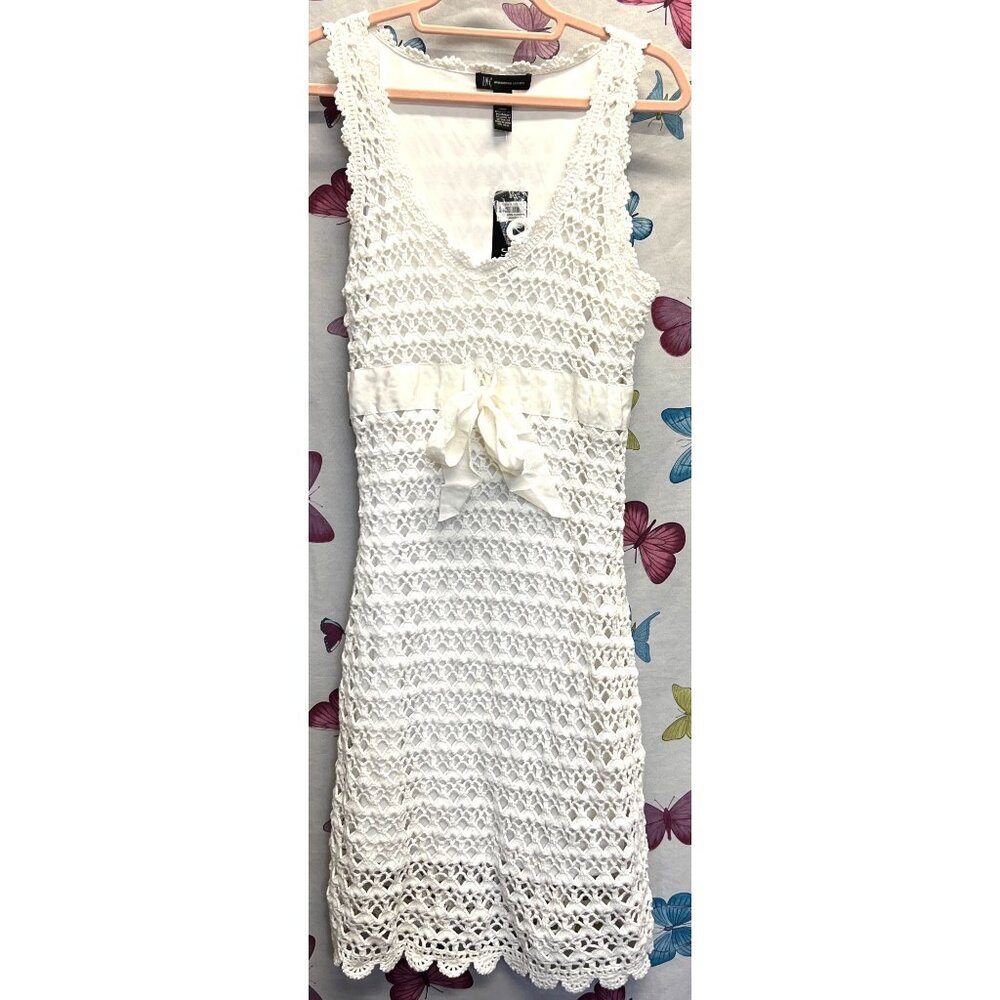 White Crochet Sleeveless Midi Boho Lined Dress Large By INC International Concep - Picture 3 of 6